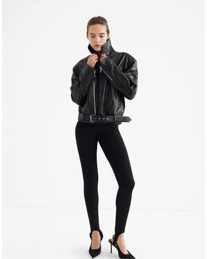 Stradivarius 100% Leather Suede Biker Jacket - Black