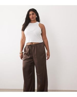 Pretty Lavish Curve Breya Satin Drawstring Trousers Co-Ord - Brown