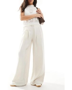 Stradivarius Wide Leg Crinkle Tie Waist Trouser - White