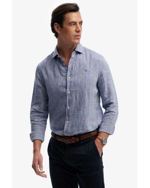 Superdry Riviera Long Sleeve Linen Shirt - Blue