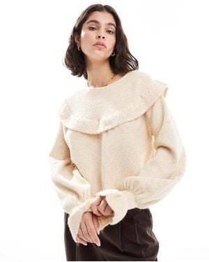 Miss Selfridge Frill Collar Balloon Sleeve Jumper - Natural