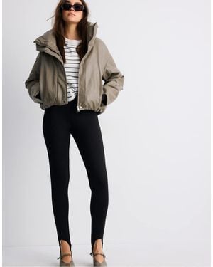 Stradivarius Leather Effect High Neck Puffer Jacket - Grey
