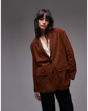 Mango Relaxed Fit Suede Blazer - Brown
