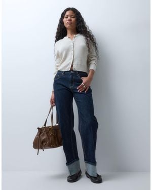Vero Moda Allison jeans mit mittelhohem bund, straight leg, nahtdetails und umschlag - Blau