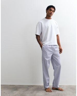 Lacoste Pantalones De Pijama De Popelina A Rayas Azules - Gris