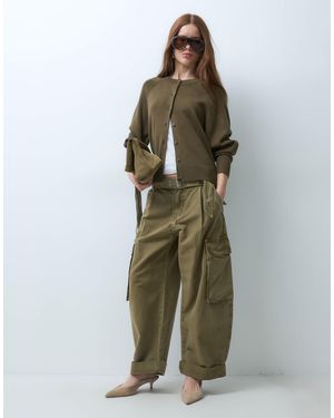 ASOS Asos Design Petite Roll Hem Cargo Pant With Eyelet Belt - Green