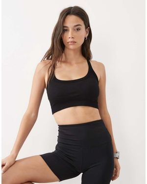 4505 Sujetador Deportivo Sin Costuras De Sujeción Media Con Tirantes Convertibles Para Pecho Grande En - Negro