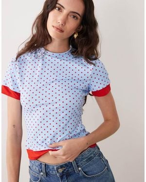 ASOS Top Met Korte Mouwen, Dubbele Laag En Polkadotprint In - Blauw