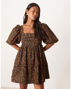 Nobody's Child Petite Nova Puff Sleeve Mini Dress - Brown