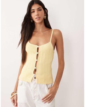 SNDY'S Rib Knit Beaded Front Cami Top - Natural