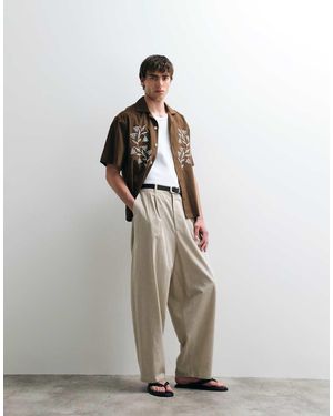 ASOS COLLECTIVE Ac-b-254 Tapered Barrel Cotton Pleated Trousers With Linen - White
