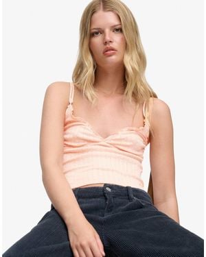 Superdry Athletic essentials cami-oberteil mit print und pointelle-muster - Blau