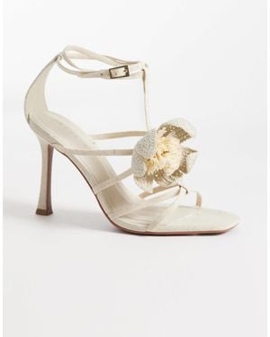 ASOS Natalia Flower Trim Caged T Bar High Heel Sandals - Metallic