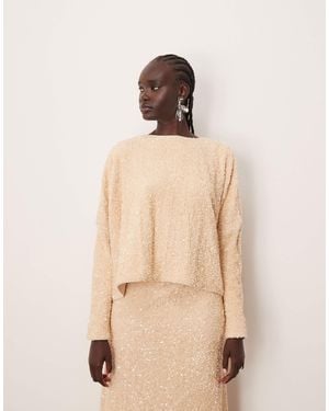 ARRANGE Velvet Allover Sequin Top - Natural