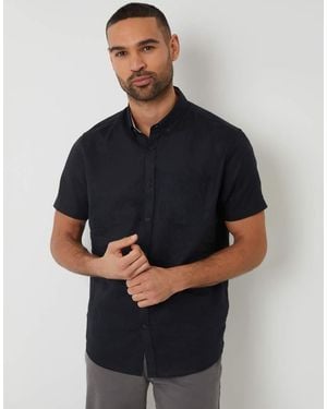 Threadbare Cotton-Linen Blend Short-Sleeve Shirt - Blue