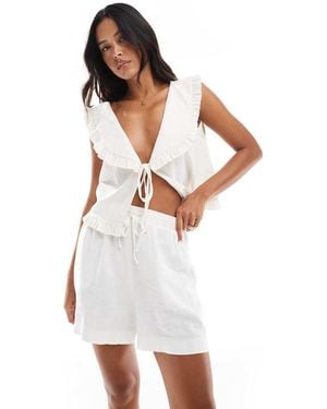 New Look Linen Pull On Short - White