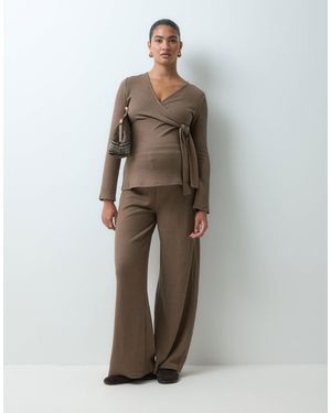 Mama.licious Mamalicious Maternity Wide Leg Jersey Pants Co-ord - Brown