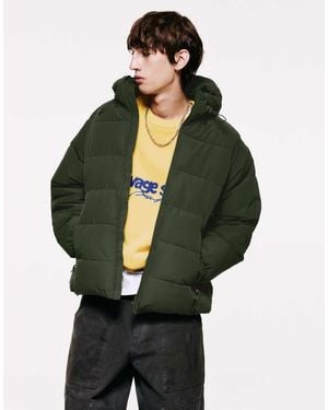 Pull&Bear Quilted Jacket With Hood - Green