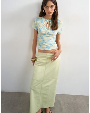 TOPSHOP Column Midi Skirt With Contrast Stitch Detail - Green