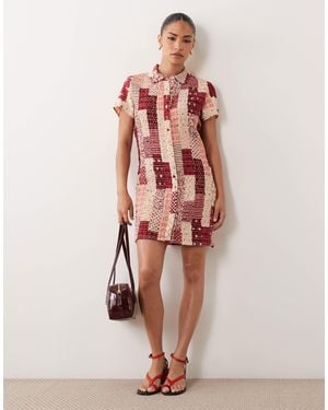 Nobody's Child Petite Cotton Flutter Sleeve Mini Shirt Dress - Pink