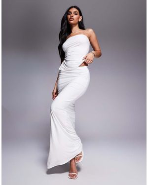 Kaiia Exclusive Double Layered Slinky Gathered Tie Side Thigh Split Maxi Skirt Co-ord - Grey