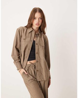 Jdy Camisa Con Bolsillos Utilitarios Y Patrón De Espiga De (Parte De Un Conjunto) - Neutro