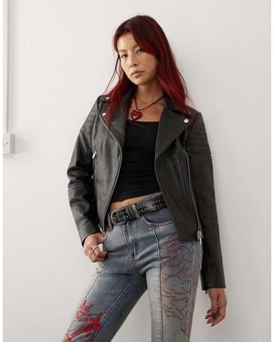 Barneys Originals Real Leather Textured Biker Jacket - Brown