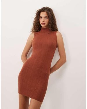 ASOS Varigated Knit Rib Sleeveless Funnel Neck Midaxi Dress - Brown