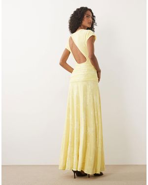 ASOS Devore Lace Ruched Detail Short Sleeve Maxi Dress - Yellow