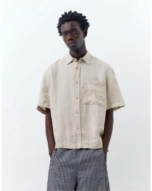Pull&Bear 100% Linen Short Sleeve Shirt - White