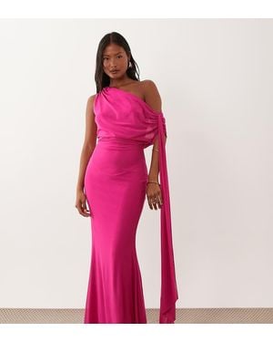 TFNC London Mesh Draped One Shoulder Tie Detail Maxi Dress - Pink