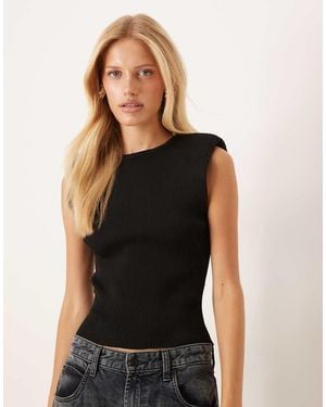 ASOS Top Sin Mangas Con Hombreras De Punto De - Negro