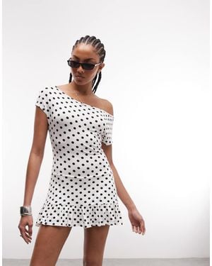 Collusion One Shoulder Drop Waist Mini Dress - White