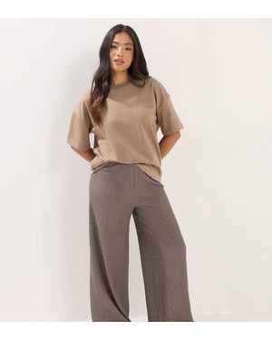 PixieGirl Petite Textured Wide Leg Trousers - Brown