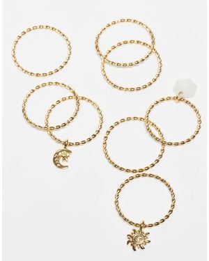 ASOS Asos Design Curve Multi-pack Of Rings With Pendant Charms Detail - Natural