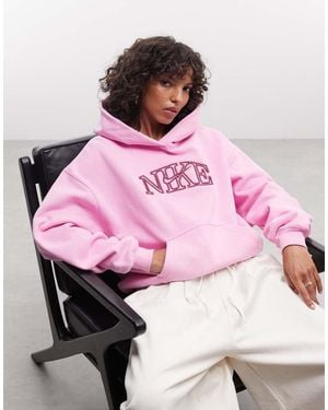 Nike Studio Fleece Mid-Weight Varsity Graphic Oversized Hoodie - Pink