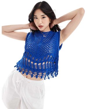 Stradivarius Top All'Uncinetto Con Fondo Con Tassello - Blu