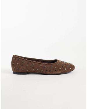 Mango Teen ballerinas aus 100 % leder mit nieten - Braun