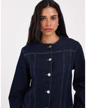 ONLY Giacca Di Jeans Aderente Con Scollo Rotondo Scuro - Blu