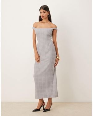 ASOS Off Shoulder Tailored Pencil Midi Dress - Natural