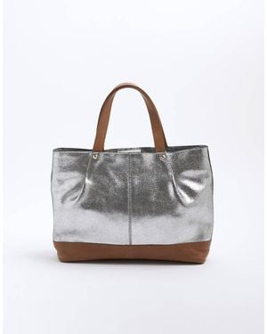 River Island Metallic Leather Shopper Bag - Grey