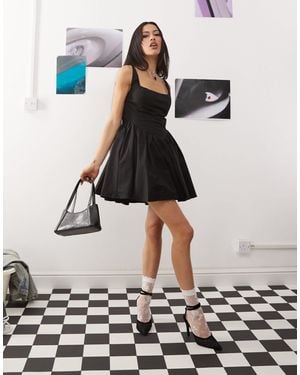 Princess Polly Square Neck Corset Detail Skater Mini Dress - Black