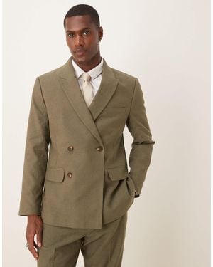 Abercrombie & Fitch Double Breasted Linen Suit Blazer Co-ord - Natural