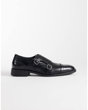 ASOS Two Strap Monk Shoes With Broguing Detail - Black