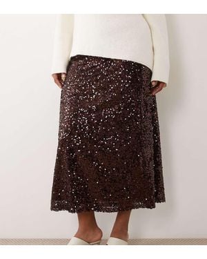 ASOS Asos Design Curve Gonna Midi Con Paillettes Color Cioccolato - Marrone