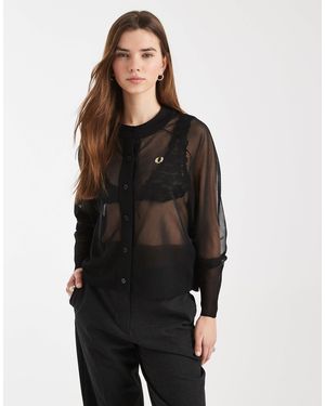 Fred Perry Sheer Knit Logo Cardigan - Black