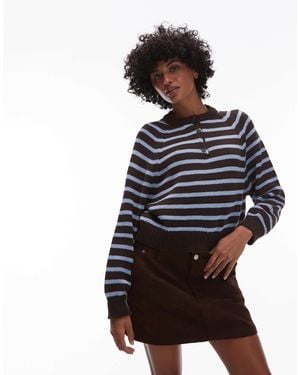 TOPSHOP – gestreifter pullover mit halblanger knopfleiste - Mehrfarbig