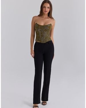 House Of Cb Calliope Embellished Lace Corset Top - Green