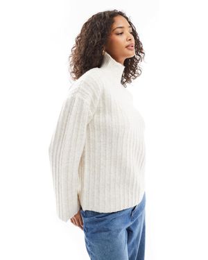 Threadbare Pull côtelé à col cheminée - crème - Blanc
