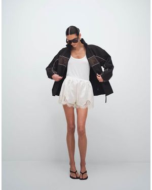 Noughts & Kisses Lace Trim Tie Waist Satin Shorts - Natural